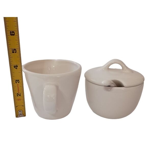 Pottery Barn Sausalito Creamer & Sugar Bowl Set With Spoon Off White Stoneware. - Picture 4 of 16